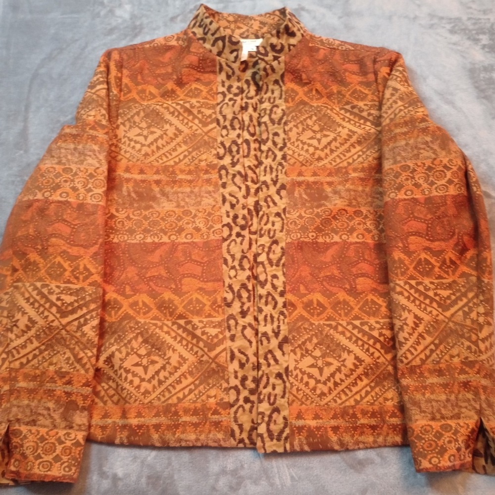 Coldwater Creek Blazer Jacket Womens Sz Petite Medium Tapestry Jacquard Mixed